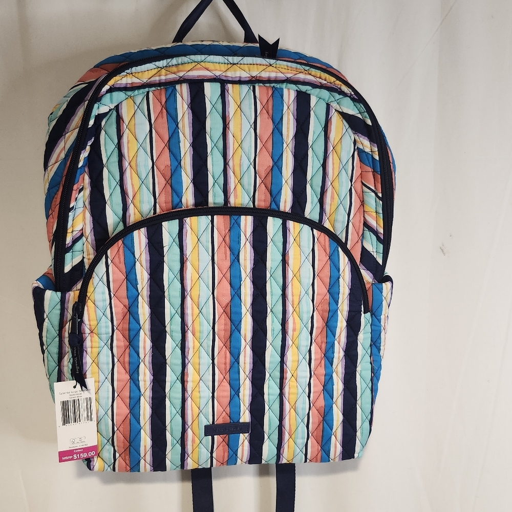 Vera Bradley Essential Large Compact School Backpack Cotton Cabana Stripe